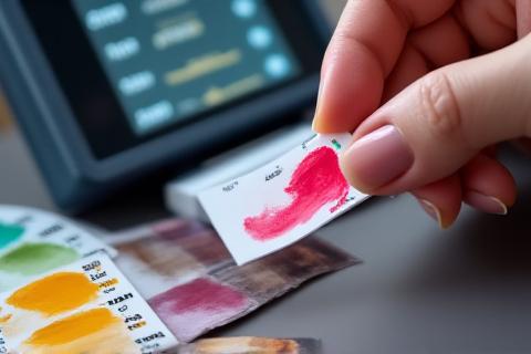 分光測色計と顔料サンプル